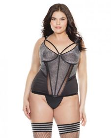 Microfiber, Shimmer Knit Bustier Black, Silver 3X/4X