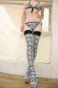 Blancho SE-202 Sexy Black Striped Bustier Bodystocking - 3 Piece Set