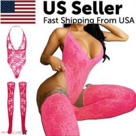 Women Lace Sexy Lingerie Nightwear Babydoll Sleepwear Bodysuit Dress Plus Size (Lingerie Color: Pink, Lingerie Size: Large)
